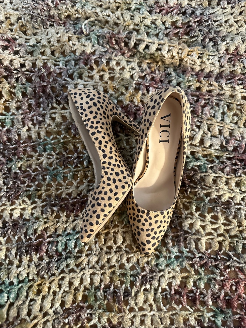 VICI Leopard Spot Pointed Toe Pumps - Tan and Black